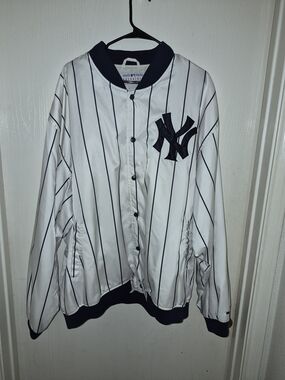 Vintage 90s PUMA New York Yankees Jacket 2XL White Blue Striped MLB Korea Made